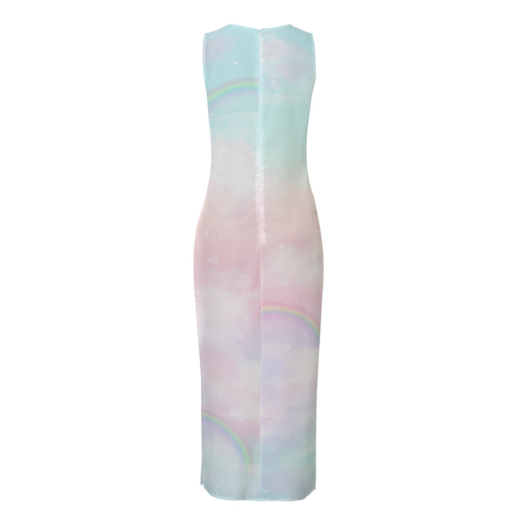 Pastel Rainbow Fairycore Chiffon Maxi Dress