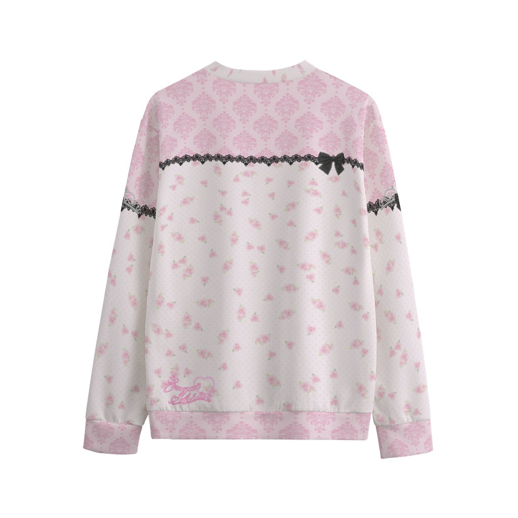 Peace of Mind Pink Floral Black Coquette Sweatshirt