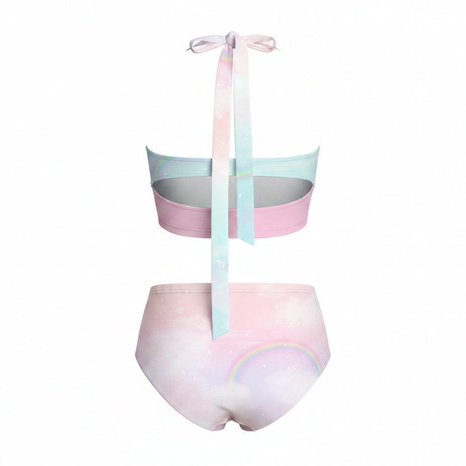Pastel Rainbow Fairycore Retro Halter Bikini Set