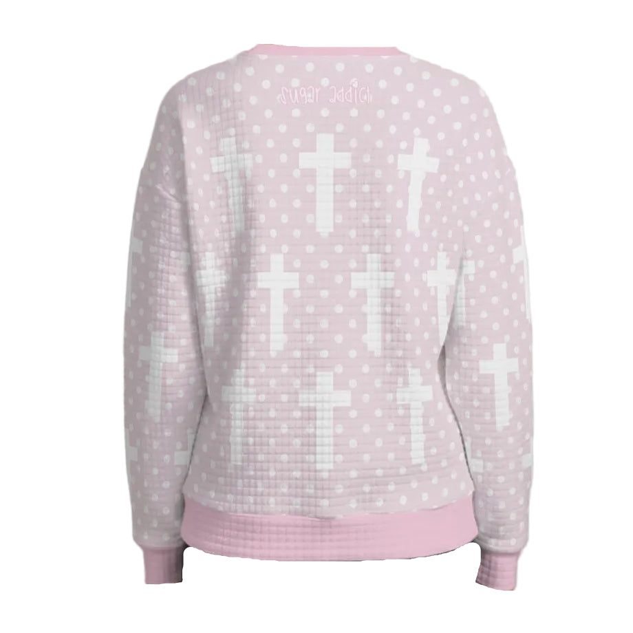 2014 Pastel Goth Pink Polka Dot Waffle Knit Sweater