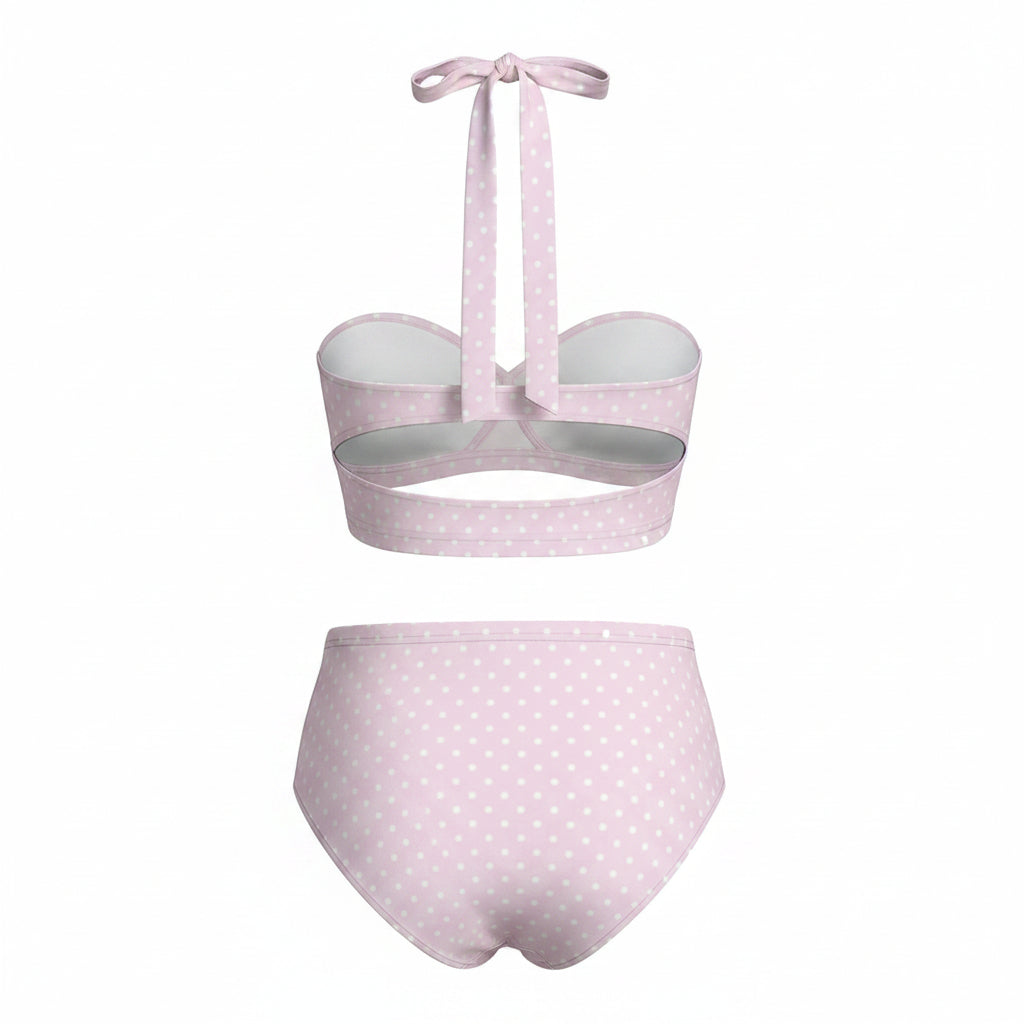 Pink Retro Halter Bikini Set