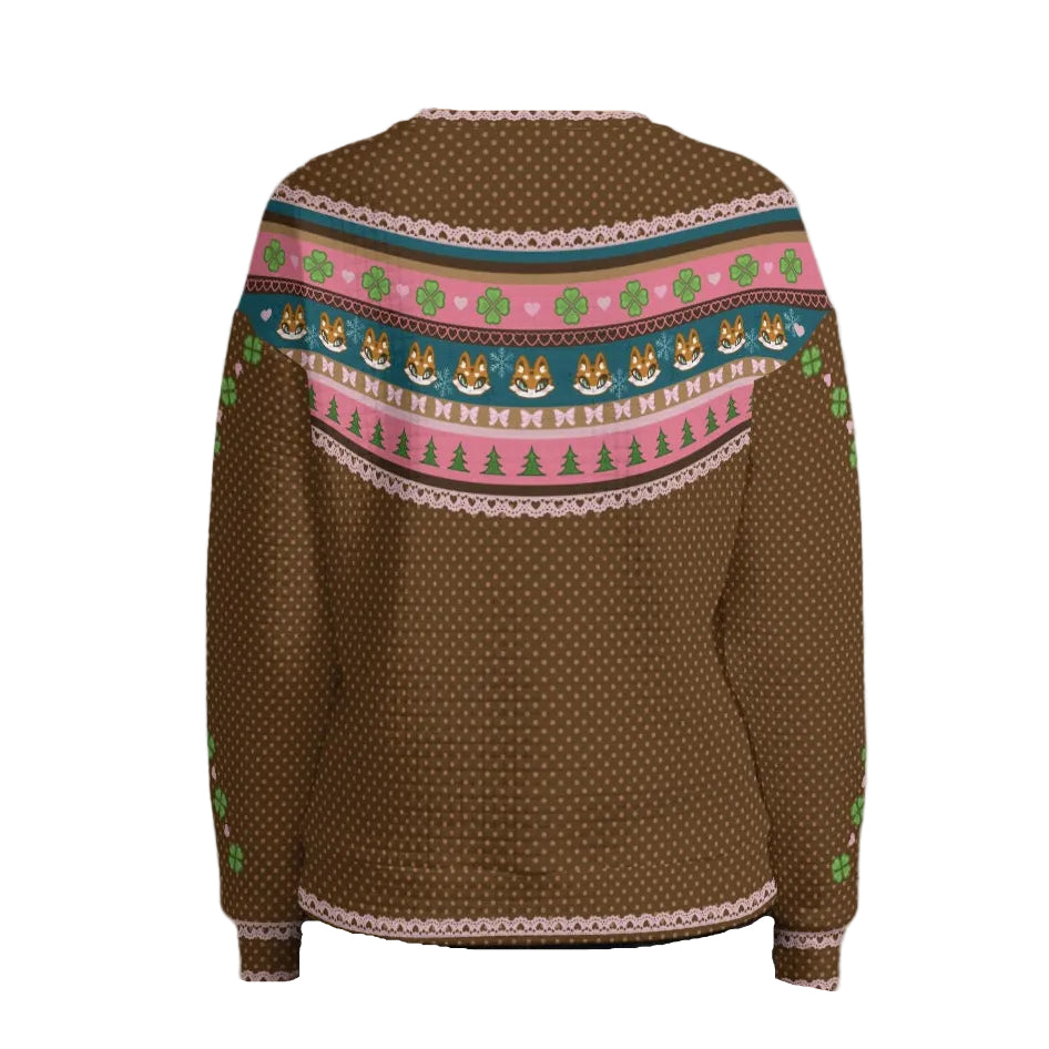 Kawaii Fox Fair Isle Waffle Knit Sweater