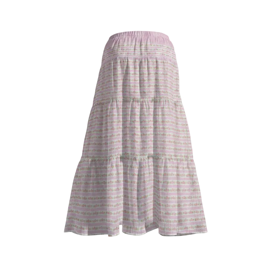Pink Floral Stripe Maxi Skirt