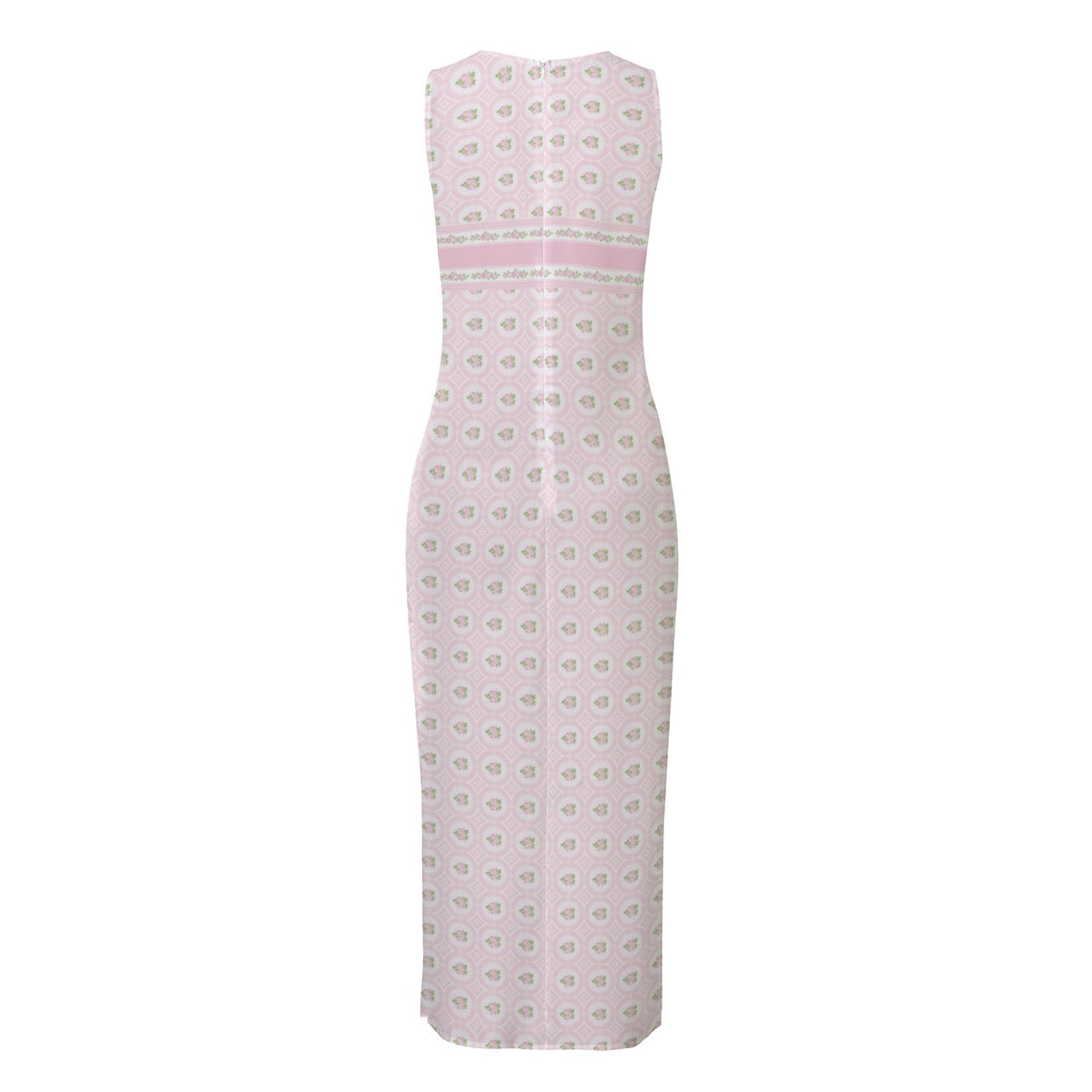 Pastel Pink Floral Retro Chiffon Maxi Dress