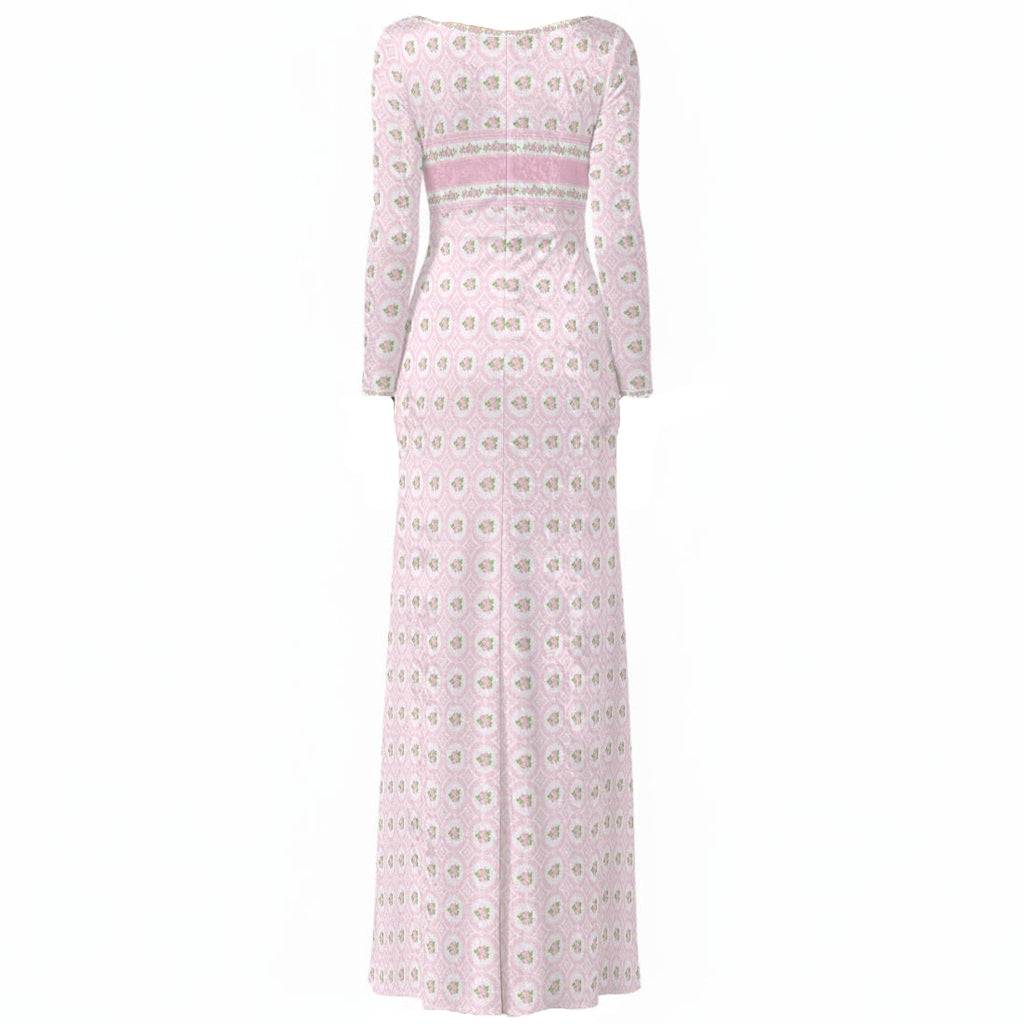 Velvet Pastel Pink Floral Maxi Princess Dress
