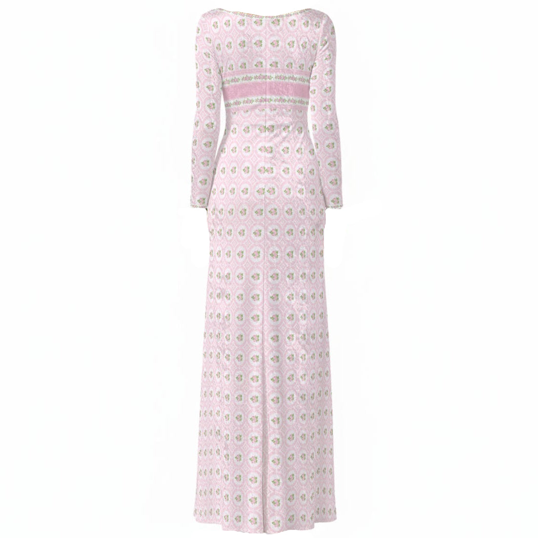 Velvet Pastel Pink Floral Maxi Princess Dress