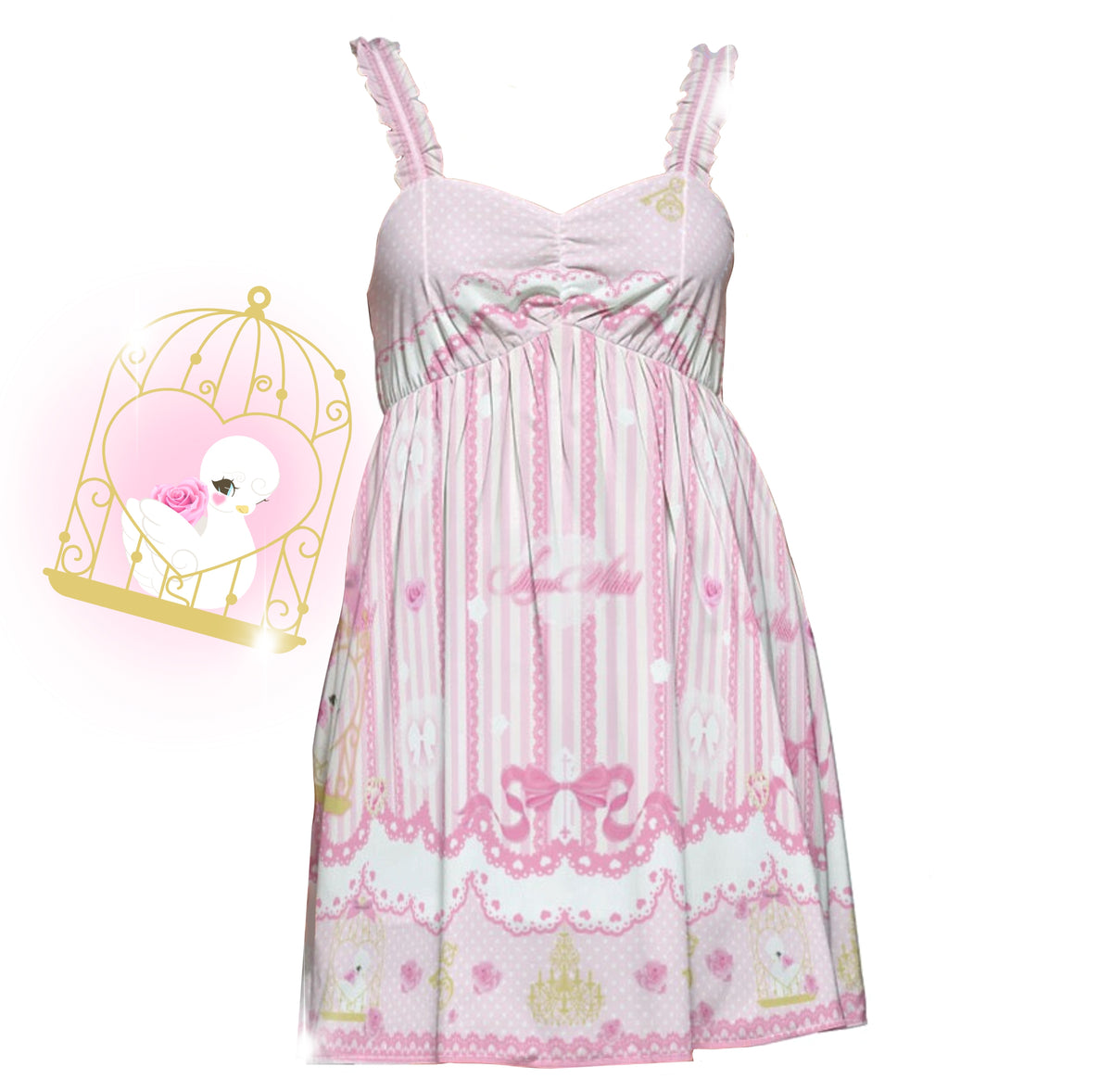 Lolita Pink Coquette Swan Chiffon Ruffle Mini Dress